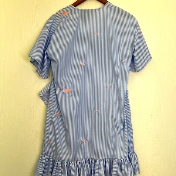 Romeo + Juliet - Flamingo Blue & White Stripe Ruffle Criss Cross Midi Dress Med - Picture 13 of 13